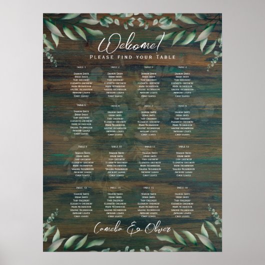 16 Tabelle Rustikale Waldgrün Eukalyptus SITZ P Poster (Vorne)