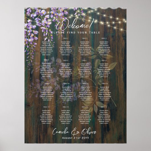 16 Tabelle Rustikale WISTERIA Spitzen SITZENTRALE  Poster (Vorne)