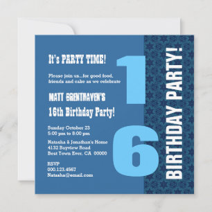 16. TEEN Geburtstag Moderne Navy Blue Stars T7C Einladung