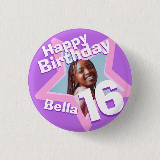 16 th Birthday Foto fun purple pink button/badge Button (Vorderseite)