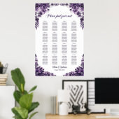 16-Tisch-Lila-Blumen-Hochzeits-Sitzplan Poster (Heimbüro)