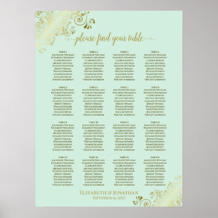 16 Tisch-Sitzplan Hochzeit Mintgrün und Gold Poster
