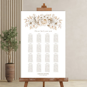 16-Tisch-Weiße-Floral-Hochzeits-Sitzplan Poster