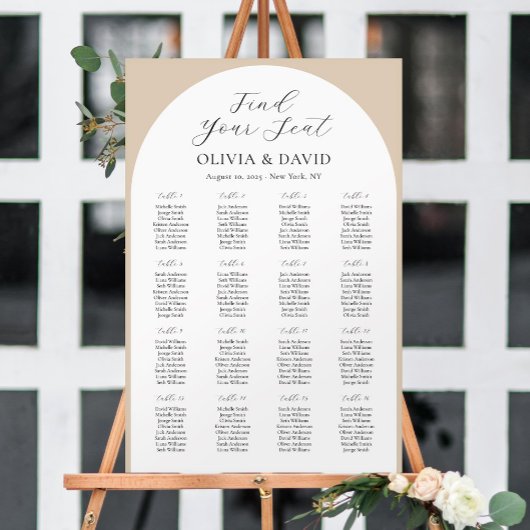 16 Tische Beige Bogen Finde Deinen Platz Sitzplan Poster