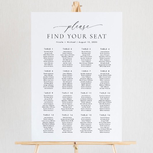16 Tische Finden Sie Ihre Sitzplakette Poster