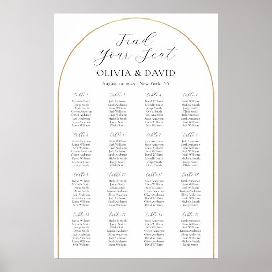 16 Tische Gold Arch Finden Sie Ihre Sitzkarte Poster (Vorne)