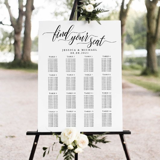 16 Tische Großes Hochzeitsgästesitzplan Poster