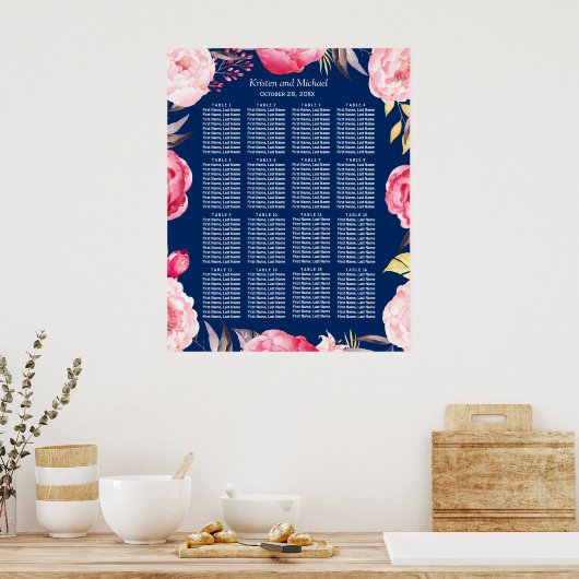 16 Tische Rosa Blumenkreide Hochzeitstabelle Poster (Küche)