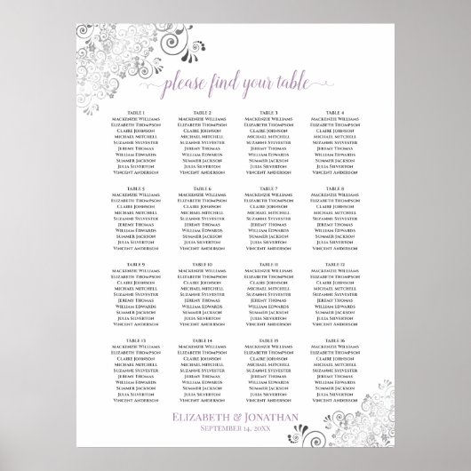 16 Tischlacy Hochzeitstisch, weißer Lavendel Poster (Vorne)