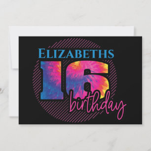 16 Tye Dye Typografie Geburtstag Einladung