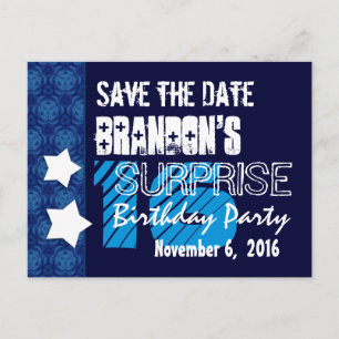 16. Überraschung Geburtstag Save the Date Blue Sta Ankündigungspostkarte