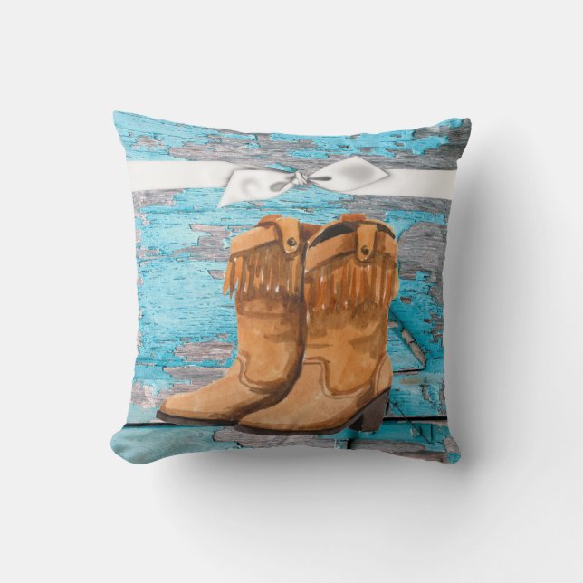 16"x16" Throw Kissen Blaue Holzhalde Stiefel Cou (Vorderseite)