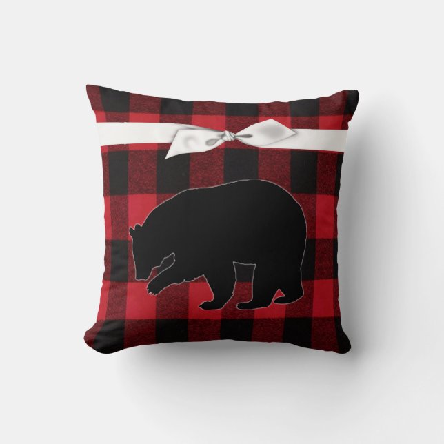 16"x16" Throw Pillow Red Buffalo Kariert Bear Blac Kissen (Vorderseite)