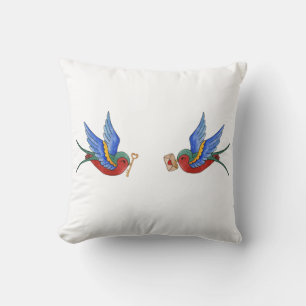 16"x16" Throw Pillow Traditional Bird Tattoo Sparr Kissen