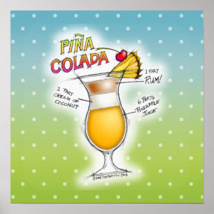 16" X 16" POSTER - PINA COLADA RECIPE COCKTAIL ART
