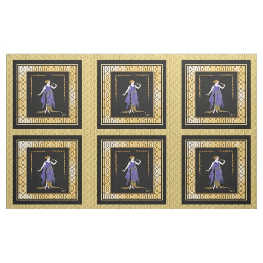 16 x 16 Zoll Erte Lady in Blue Panels Stoff (Yard (91,4 cm))