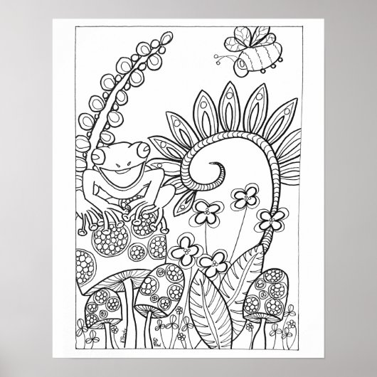 16"x 20" Kleiner Frosch mit Fantasy-Blume Poster (Vorne)