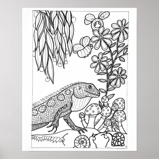 16"x 20" Lizard mit Blume-Färbung Poster (Vorne)