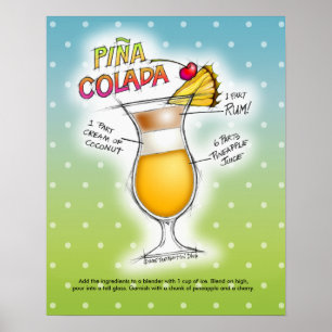 16" X 20" - PINA COLADA REZEPT COCKTAIL KUNST POSTER