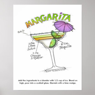 16" X 20" POSTER - MARGARITA REZEPT COCKTAIL KUNST