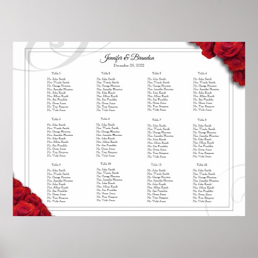16 x 20 Rote Rosen Sitzplan Poster (Vorne)