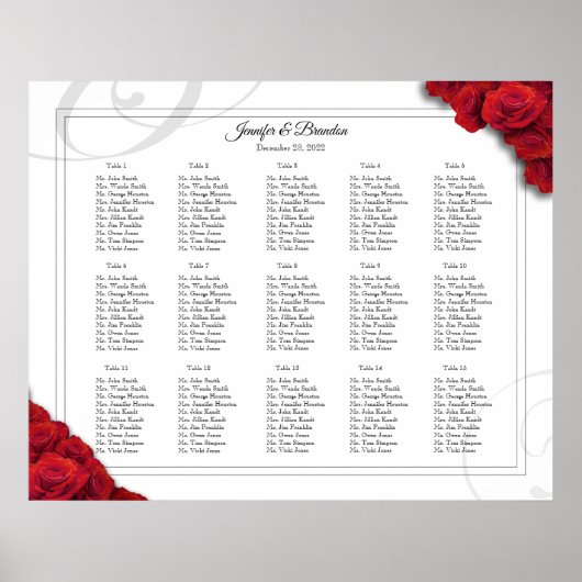16 x 20 Rote Rosen Sitzplan Poster (Vorne)