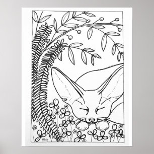 16"x 20" Schlafender Fennek-Fuchs zum Ausmalen Poster