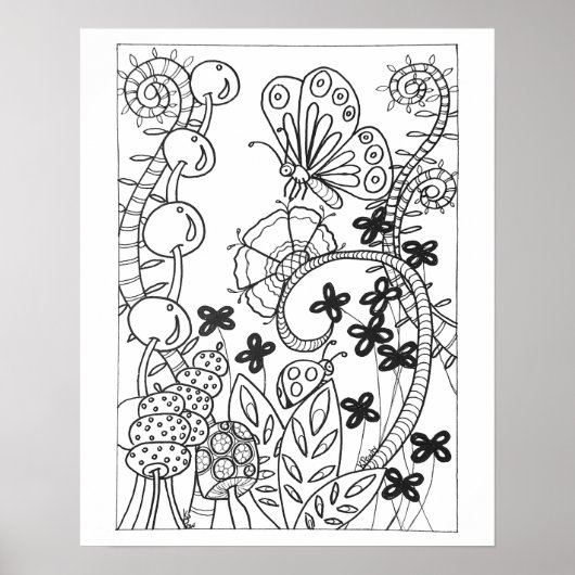 16"x 20" Schmetterling mit fantasievollen Blume Poster (Vorne)