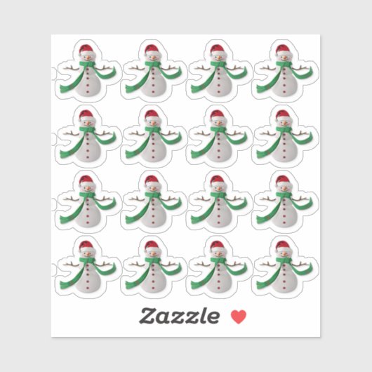 16 x Weihnachtsschneemann Grün Rot, 3D-Effekt, K-S Aufkleber (Blatt)