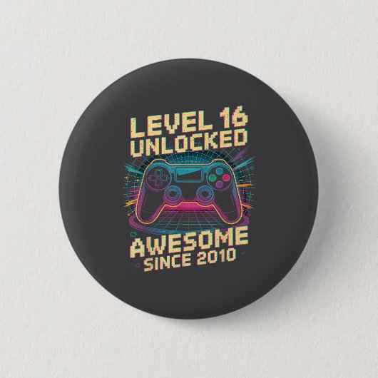 16 Year Old Boy Level 16 Gamer 2010 16th Birthday  Button (Vorderseite)