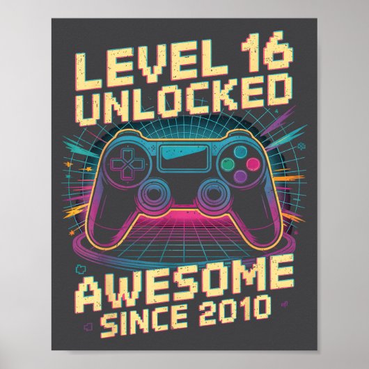 16 Year Old Boy Level 16 Gamer 2010 16th Birthday  Poster (Vorne)