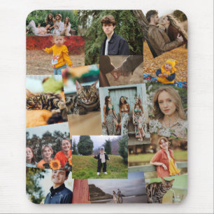 16 Zufällig überlappende Fotos Collage Vorlage Mousepad