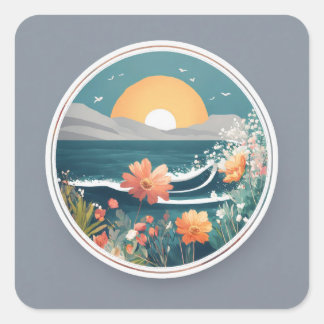 16k Rundlogo, Text MONTABEACH, minimalistisch, mit Quadratischer Aufkleber