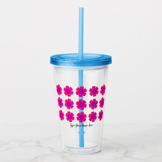 16oz Acrylic Tumbler with Straw and Floral Pattern Acryltrinkbecher (Vorderseite)