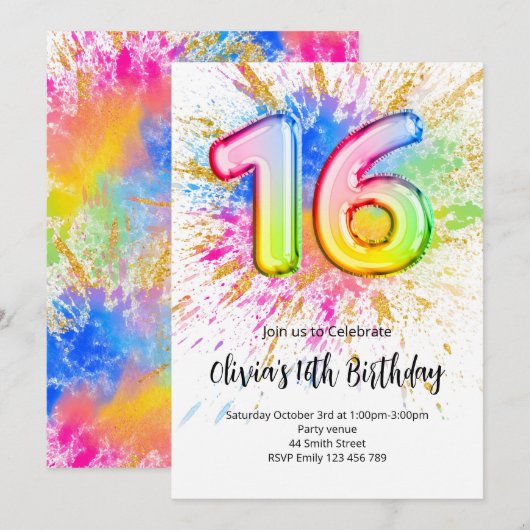 16th Birthday Invitation Einladung (Vorne/Hinten)