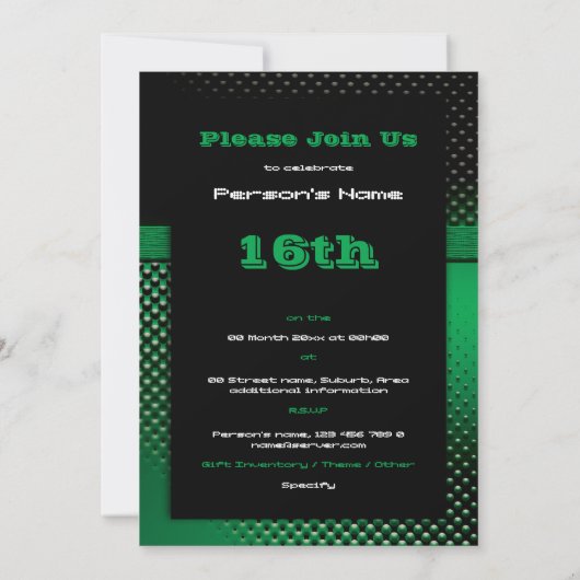 16th birthday party invitations - CUSTOMIZE Einladung (Rückseite)