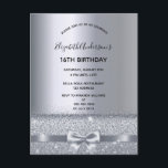 16th birthday party silver sparkle invitation postkarte<br><div class="desc">A modern, stylish and glamorous invitation for a girl's Sweet 16th birthday party. A faux silver metallic looking background with an elegant faux silver bow, ribbon and sparkle. The name is written with a modern black hand lettered style script. Templates for your party details. Tip: If you don't want it...</div>