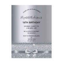 16th birthday party silver sparkle invitation