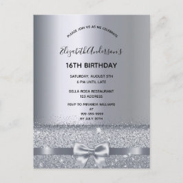 16th birthday party silver sparkle invitation postkarte
