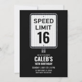 16th Birthday Speed Limit Black and White Sign Einladung (Vorderseite)