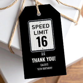 16th Birthday Speed Limit Black and White Sign Geschenkanhänger