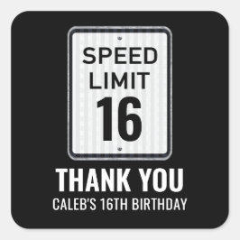 16th Birthday Speed Limit Black and White Sign Quadratischer Aufkleber
