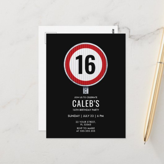 16th Birthday Speed Limit  Postkarte (Vorderseite/Rückseite Beispiel)