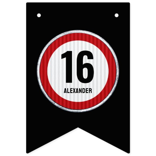 16th Birthday Speed Limit Sign - ANY AGE Wimpelkette (Erste Fahne)