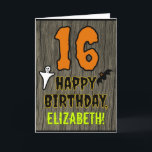 16th Birthday: Spooky Halloween Theme, Custom Name Karte<br><div class="desc">The front of this scary and spooky Halloween birthday themed greeting card design features a large number "16". It also features the message "HAPPY BIRTHDAY, ", plus an editable name. There are also depictions of a ghost and a bat on the front. The inside features a personalized birthday greeting message,...</div>