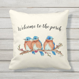 16x16 Bluebirds, "Willkommen auf der Veranda" Kissen