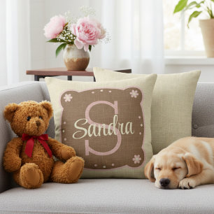 16x16 Creme & Braune Monogramm- und Namens-Kissenh Kissen