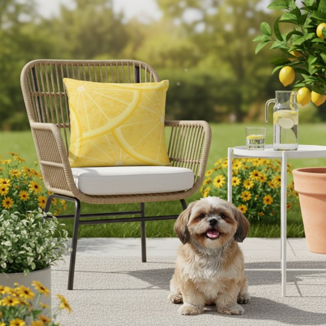 16x16 Gelbe Meyer Lemon Print Outdoor Pillow Kissen (Lemon outdoor pillow.)