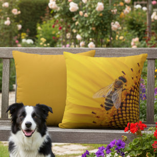 16x16 Gelbe Sonnenblume und Biene Outdoor-Kissen Kissen