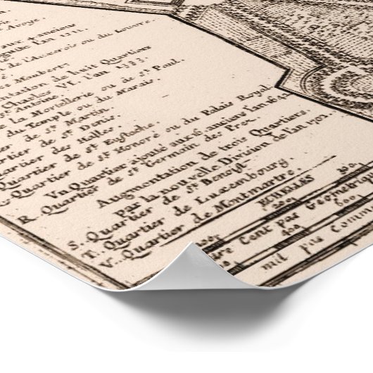 1705 Karte von Paris, Frankreich Poster (Ecke)